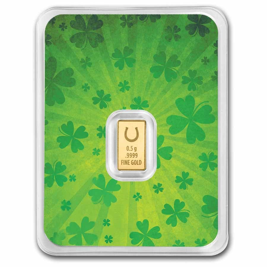 1/2 gram Gold Bar - Half Gram of Luck (Green Lucky Clover Card)