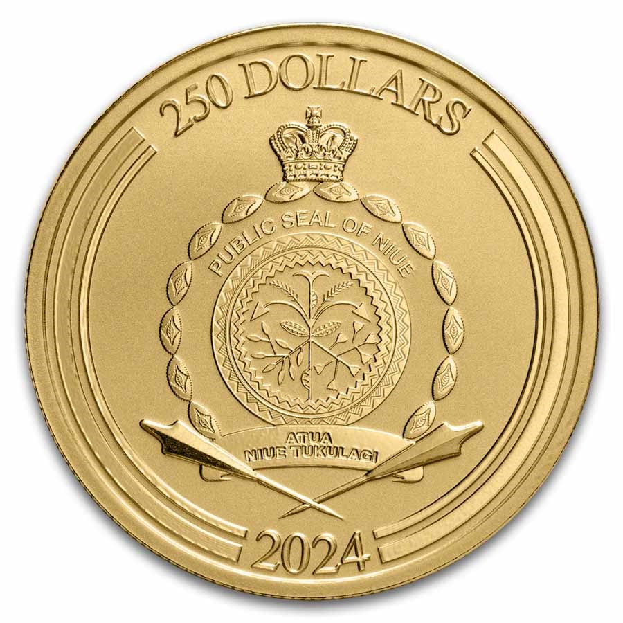 2024 Niue 1 oz Gold $250 Disney Mickey & Minnie Christmas BU