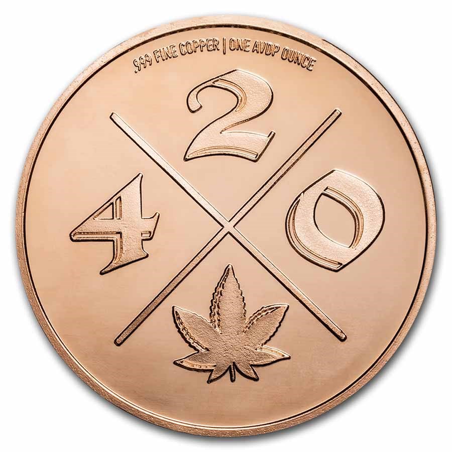 1 oz Copper Round - Cannabis 420 Leaf