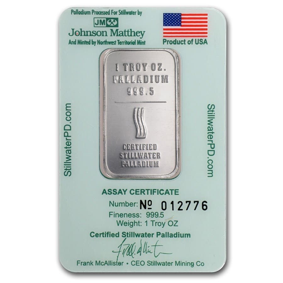 1 oz Palladium Bar - Johnson Matthey Lewis & Clark (In Assay)