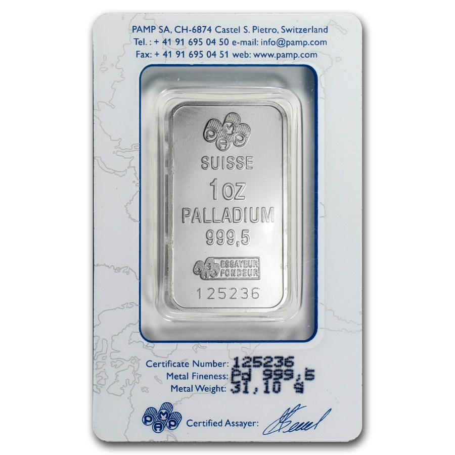 1 oz Palladium Bar - PAMP Suisse (In Assay)