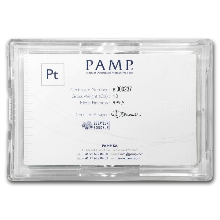 10 oz Platinum Bar - PAMP Suisse Lady Fortuna (In Assay)