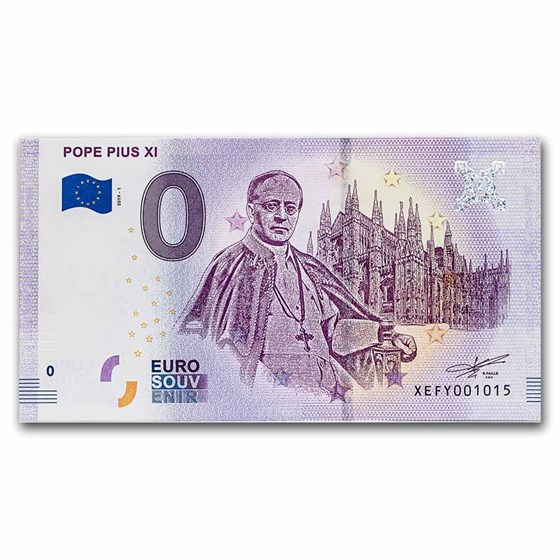 2019 Vatican City Pope Pius XI 0 Euro Souvenir Banknote Unc